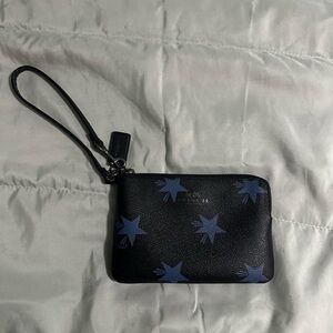 Coach Black Wristlet with Blue Stars